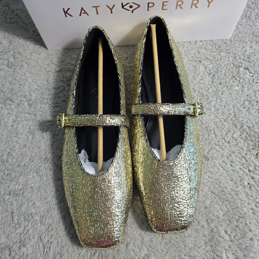 Katy Perry Evie Mary Jane Metallic Gold Ballet Flat Shoes Women's 11M 41‎ NEW - Picture 2 of 4
